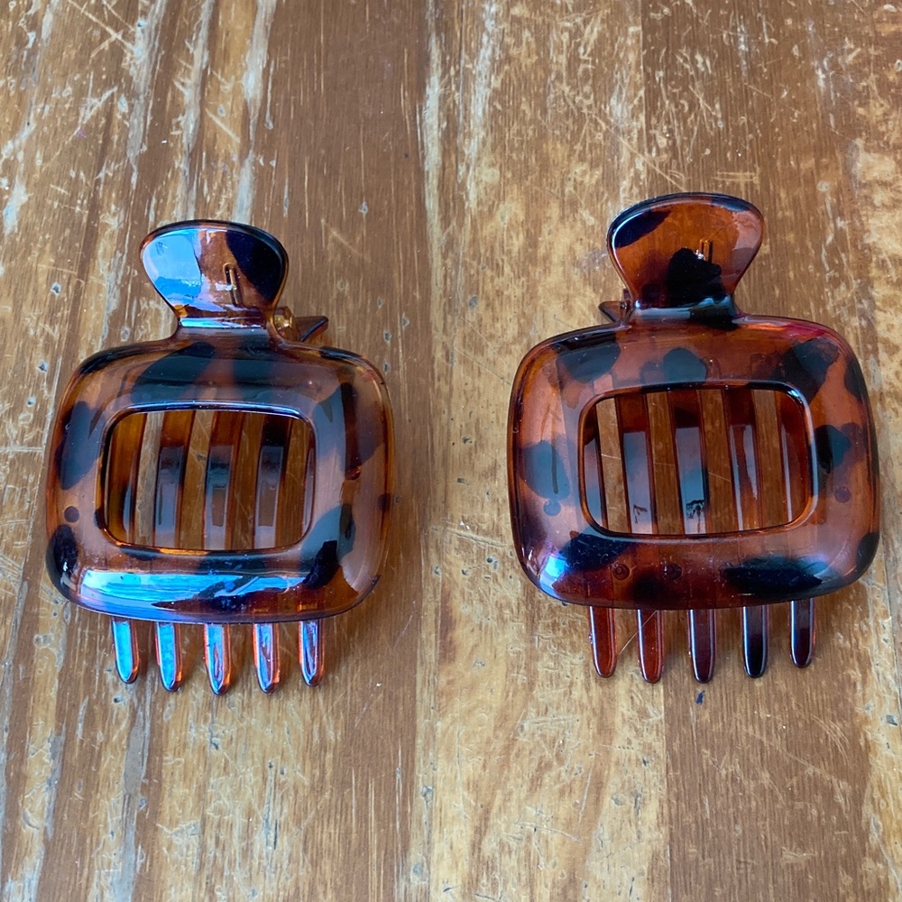 Tortoiseshell Hair Claw Clip Pair - Brown Tortoise Finish